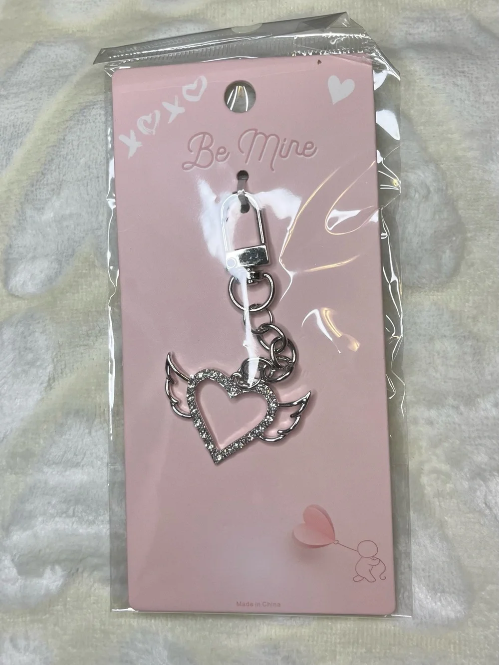 Silver Winged Heart Keychain Bag Charm - Women Accessories